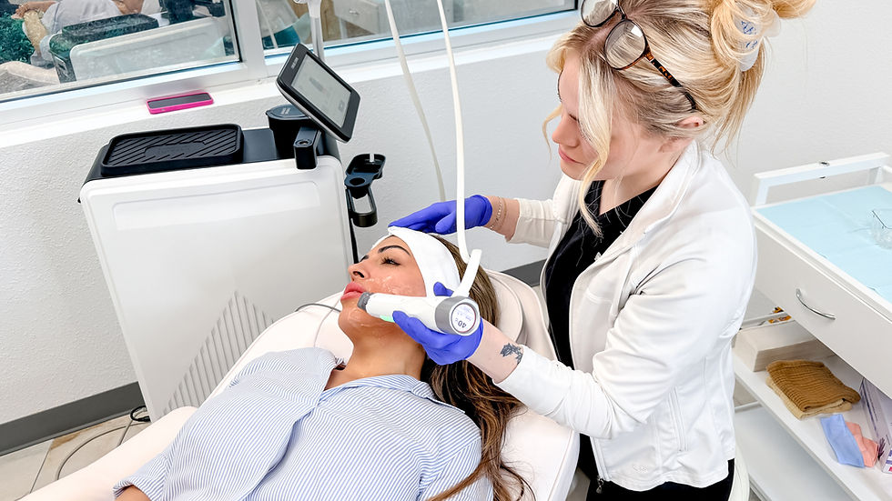 Woman with visibly lifted and firm skin after noninvasive XERF treatment at Hydr8 Med Spa in The Woodlands Houston