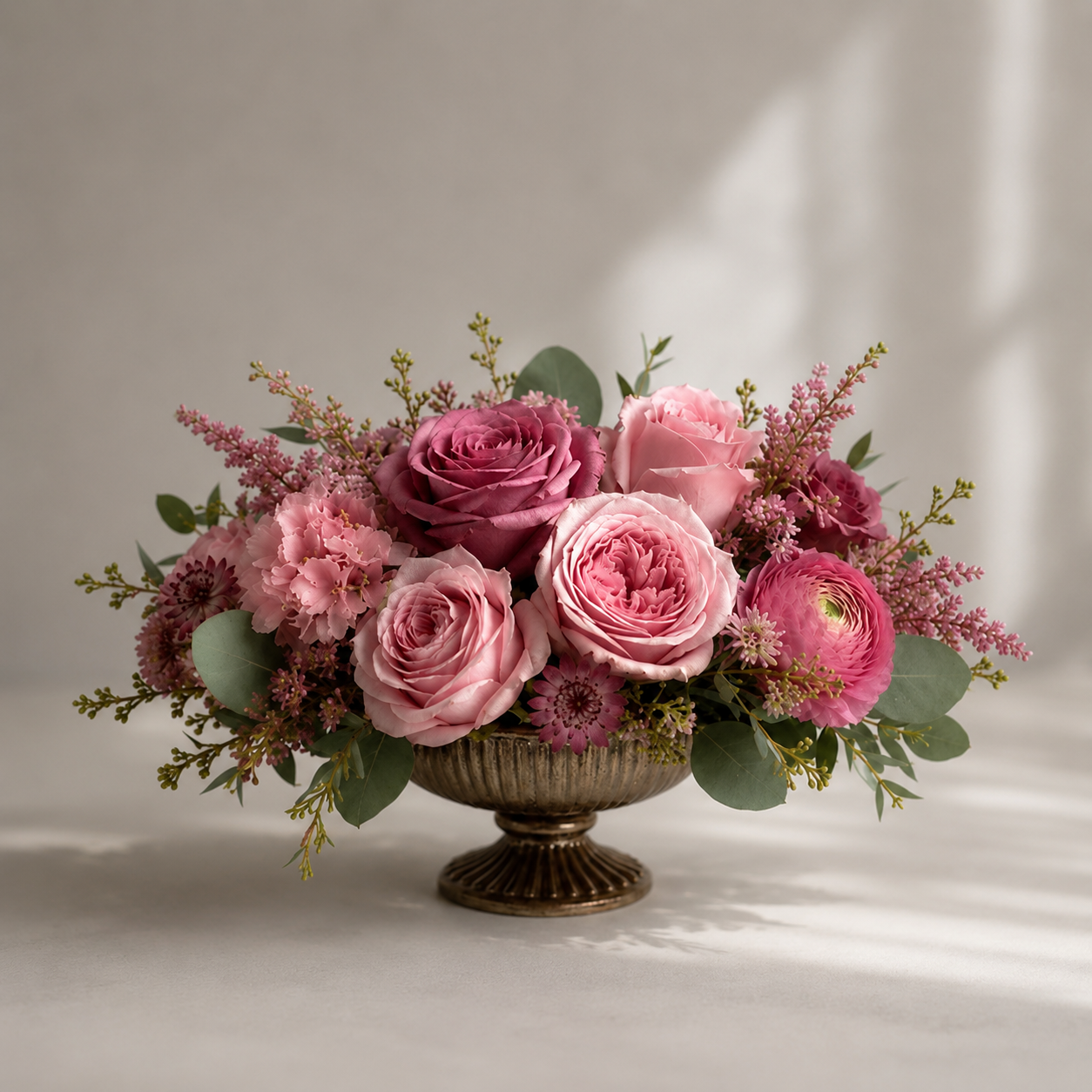 Dusty Rose & Mauve Compote Floral Arrangement