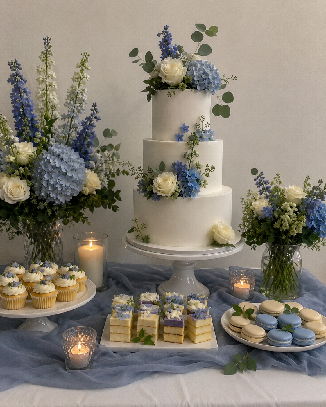 Dusty Blue Cake & Dessert Table Display