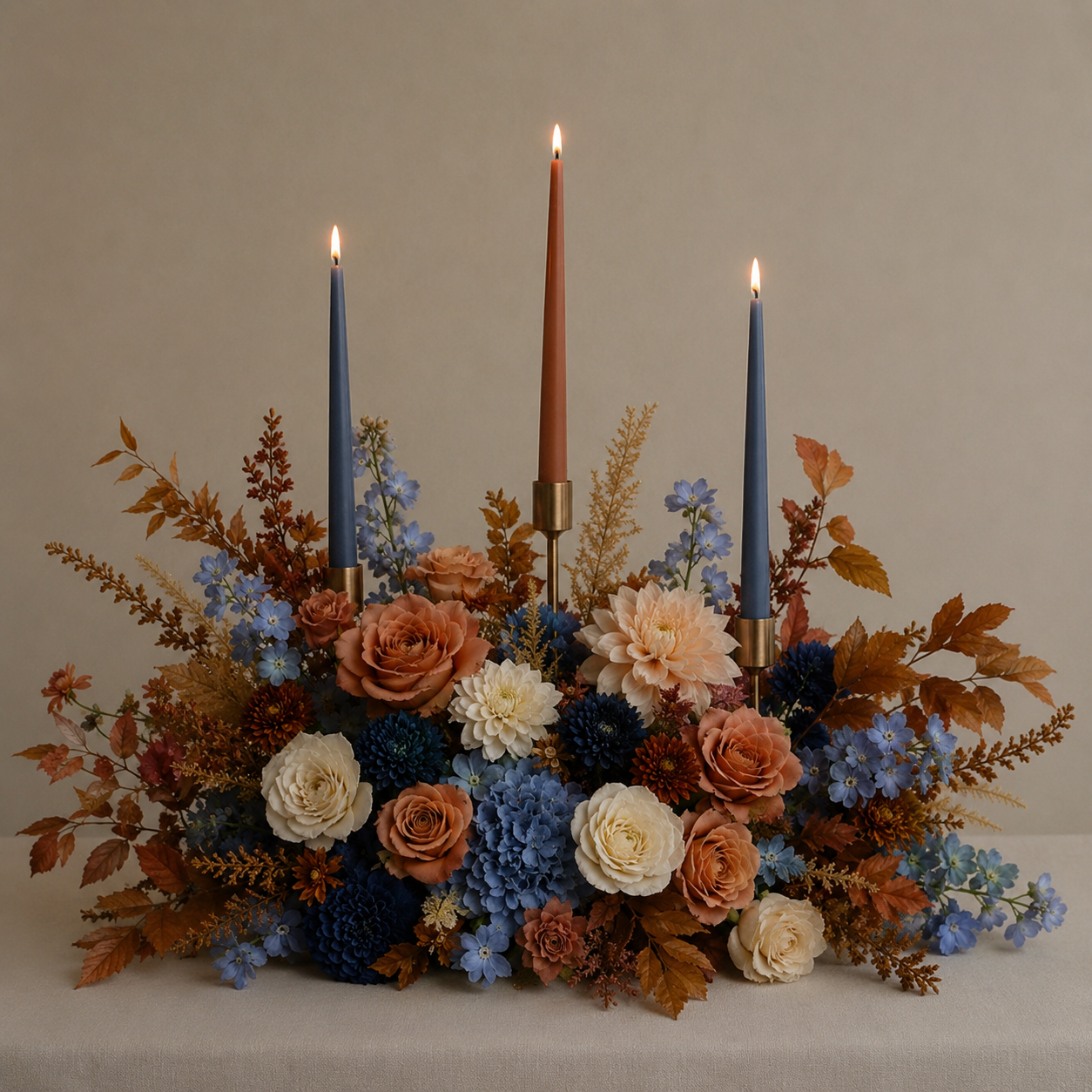 Autumn Blue Candle Floral Centerpiece