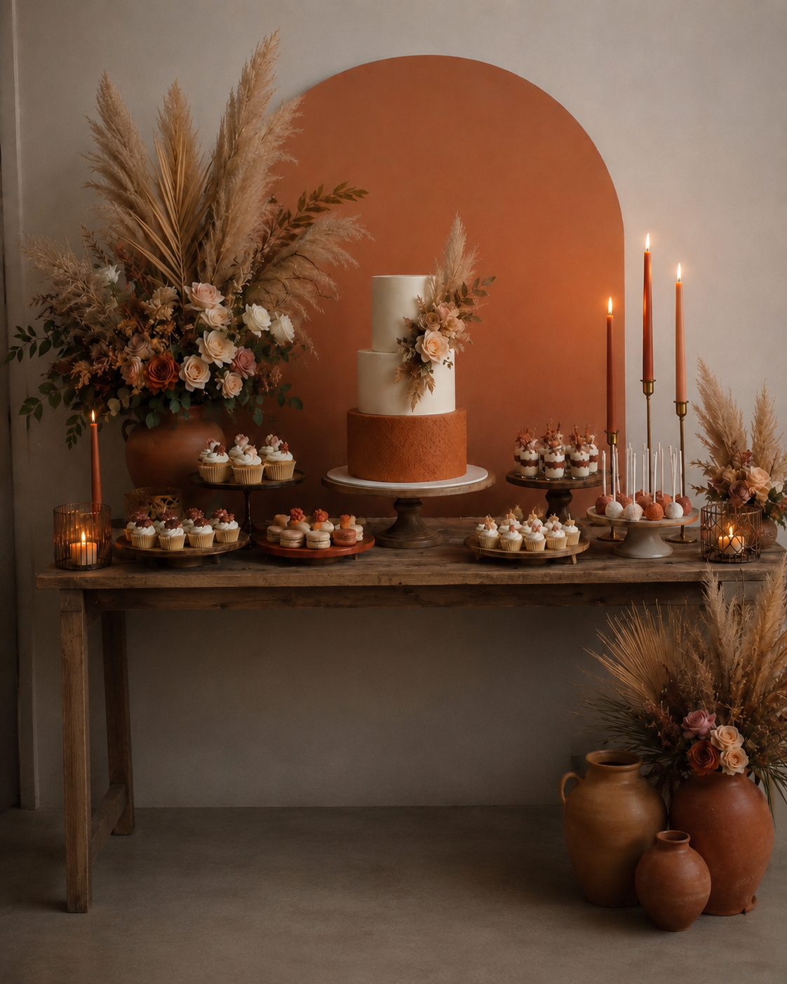 Boho Terracotta Dessert Table Florals