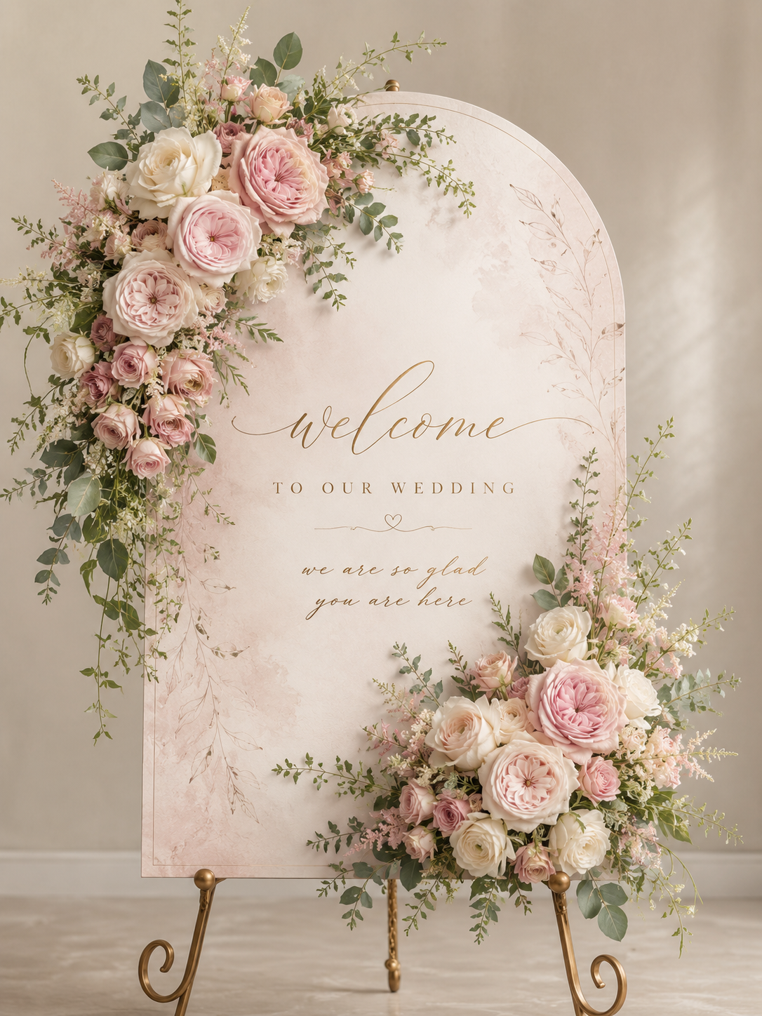 Blush Garden Welcome Sign Florals
