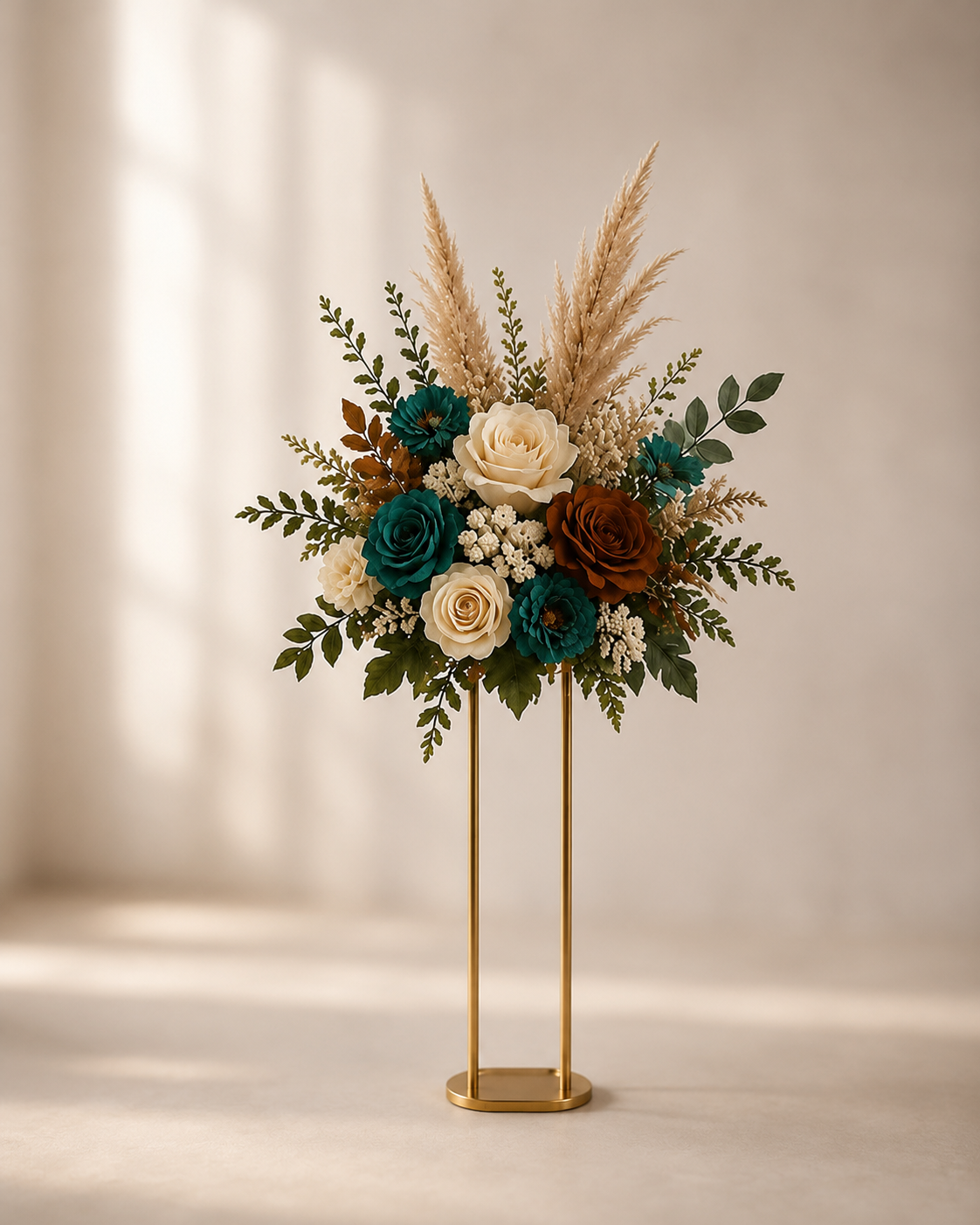 Teal Terracotta Pampas Floral Stand Arrangement
