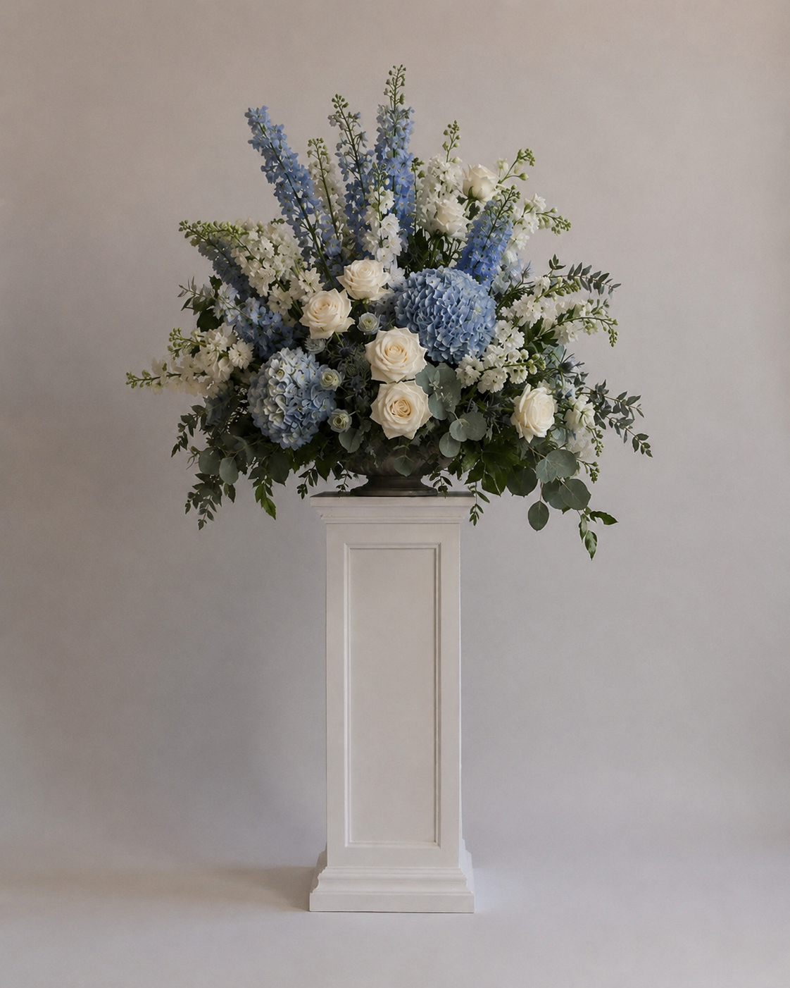 Dusty Blue Garden Pedestal Floral Arrangement
