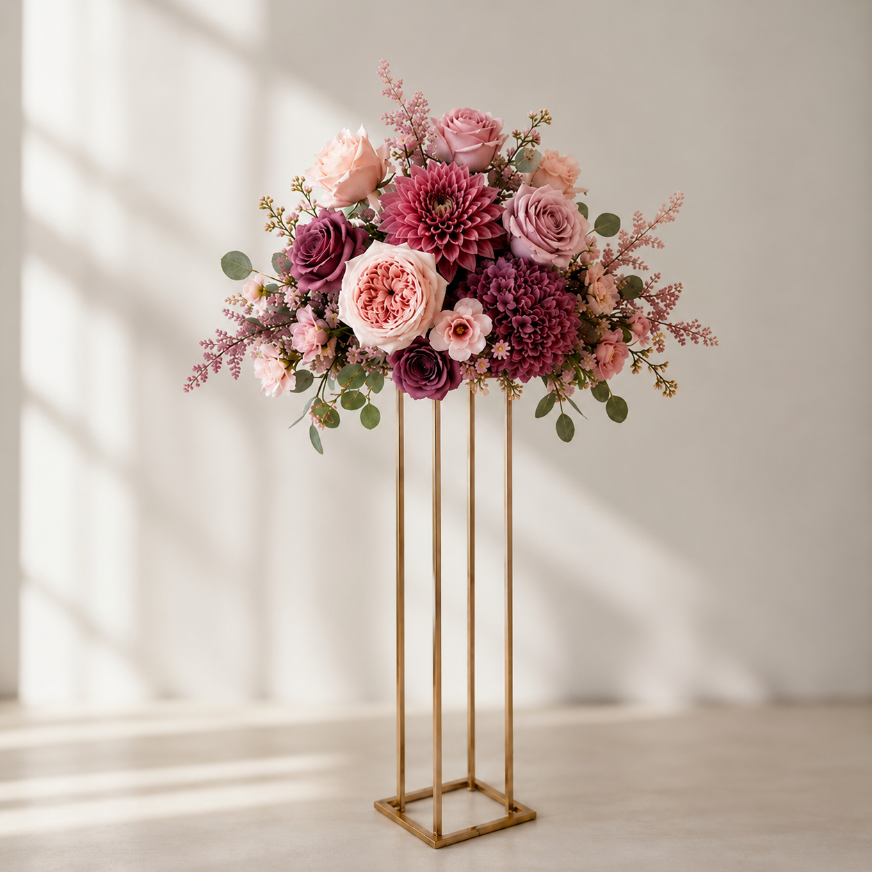 Dusty Rose & Mauve Tall Floral Centerpiece