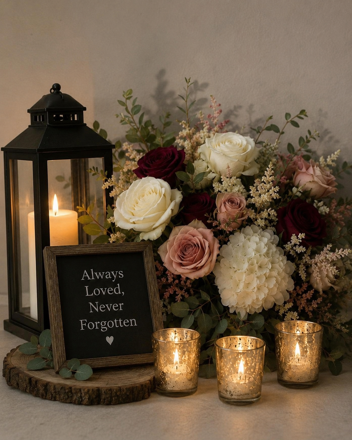 Rustic Burgundy Memorial Table Display