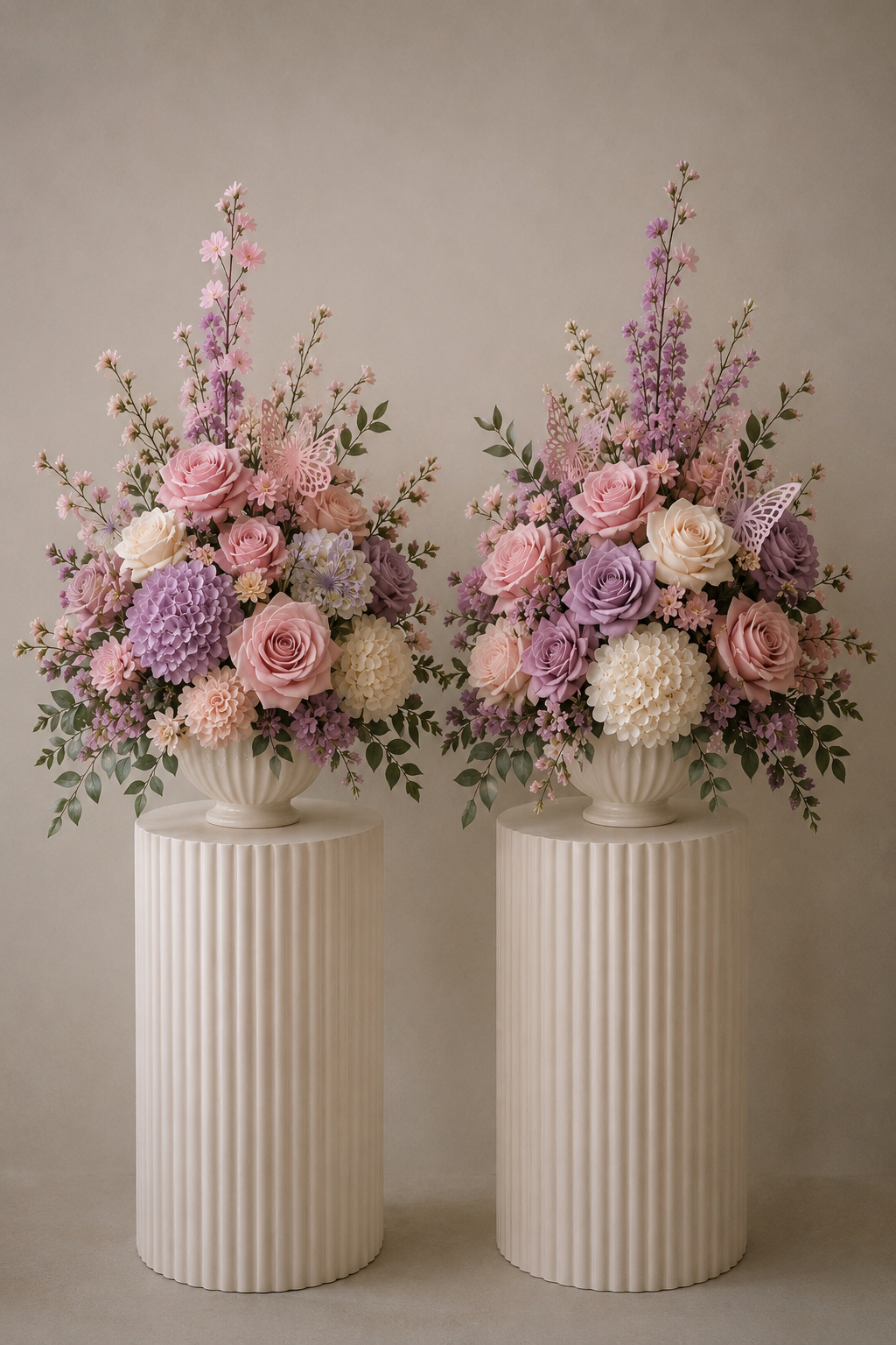 A Little Butterfly Pedestal Floral Pair