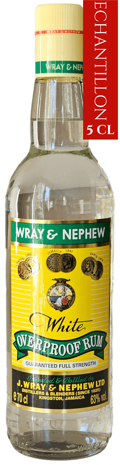 Bouteille de rhum blanc jamaïcain WRAY & NEPHEW White Overproof Rum 63°