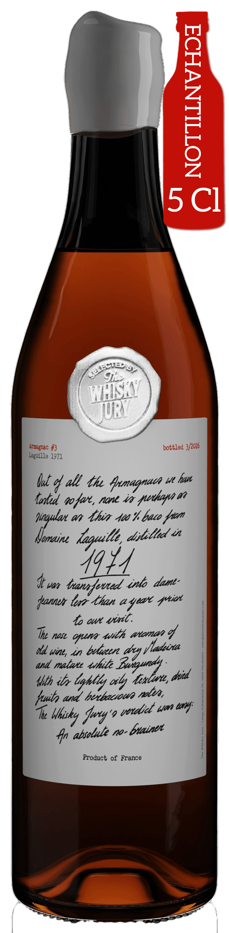 Bouteille de THE WHISKY JURY Armagnac Laguille Brun 1971 42.8°