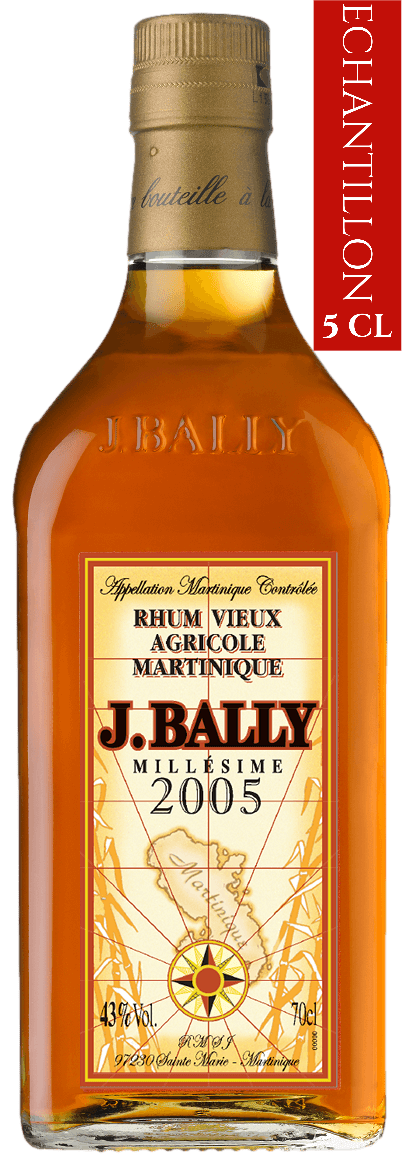 Bouteille de vieux rhum agricole de Martinique BALLY Millésime 2005 43°