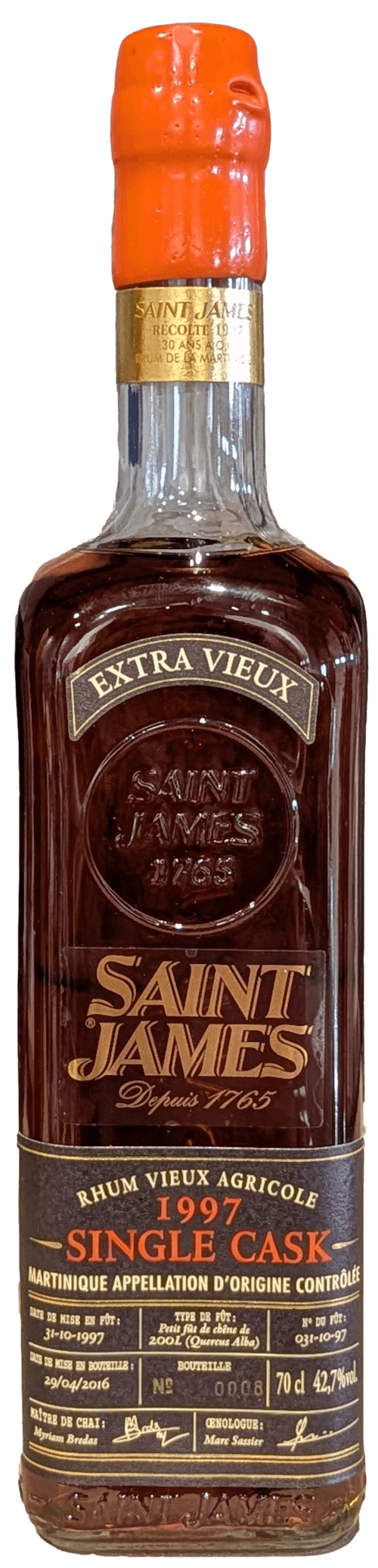 Bouteille de SAINT JAMES Single Cask 1997 18 Ans Edition Spéciale 30 Ans AOC Martinique 42.7°