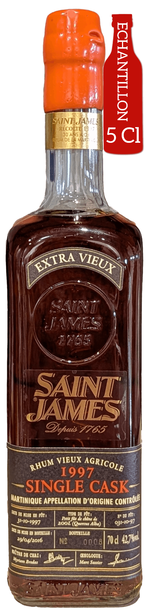 Bouteille de SAINT JAMES Single Cask 1997 18 Ans Edition Spéciale 30 Ans AOC Martinique 42.7°