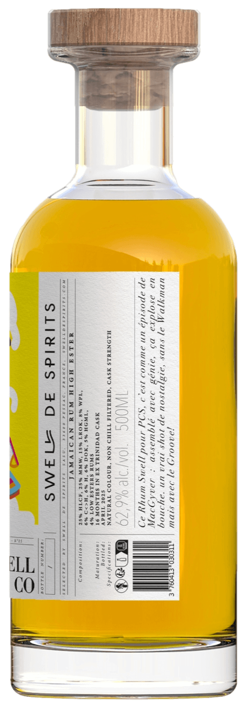 Bouteille de rhum SWELL DE SPIRITS Swell & Co Ed.15 Single Cask Rum Jamaïcain High Ester 62.9° vue de côté