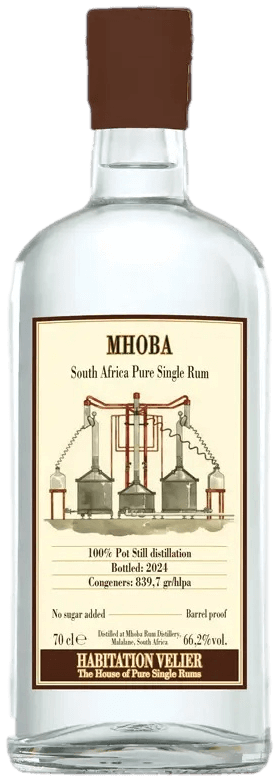 Bouteille de rhum blanc agricole d'Afrique du Sud HABITATION VELIER Mhoba Select White 66.2°