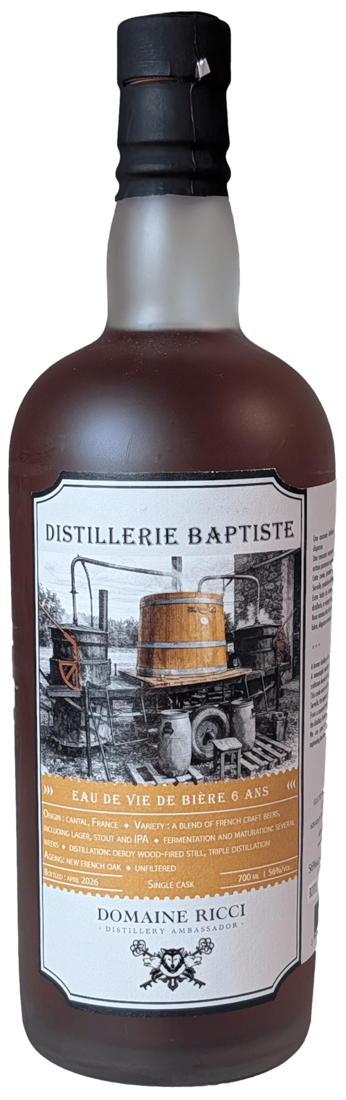 Bouteille de DOMAINE RICCI Eau de Vie de Bière Distillerie Baptiste Cantal 60°