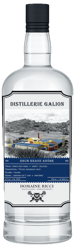 Bouteille de rhum blanc DOMAINE RICCI Distillerie Galion Grand Arôme 61.8°