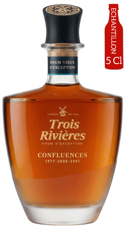 Bouteille de vieux rhum de Martinique TROIS RIVIERES Confluences 1977-2000-2001 45°