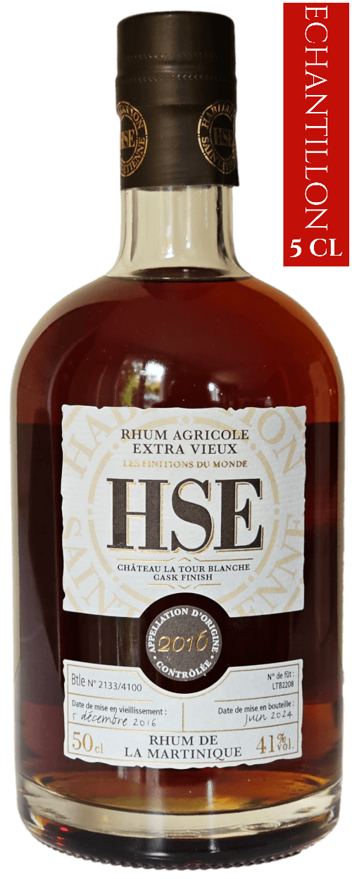 Bouteille de vieux rhum agricole de Martinique HSE 6 Ans 2016 Finition Château La Tour Blanche (MEB 06.2024) 41°