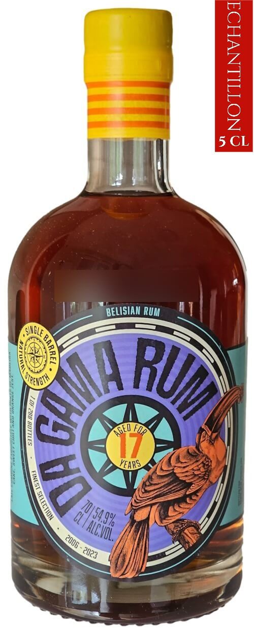 Bouteille de vieux rhum traditionnel DA GAMA RUM Bélize Travellers Single Cask Brut de Fût 17 Ans 54.9°