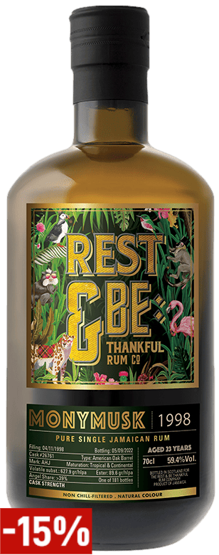Bouteille de rhum REST & BE THANKFUL 23 ans 1998 Monymusk AHJ