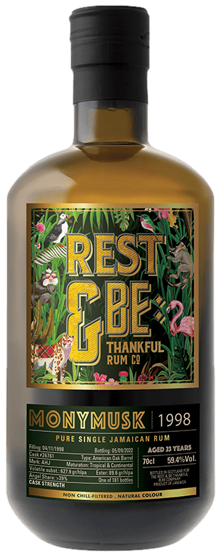 Bouteille de rhum REST & BE THANKFUL 23 ans 1998 Monymusk AHJ