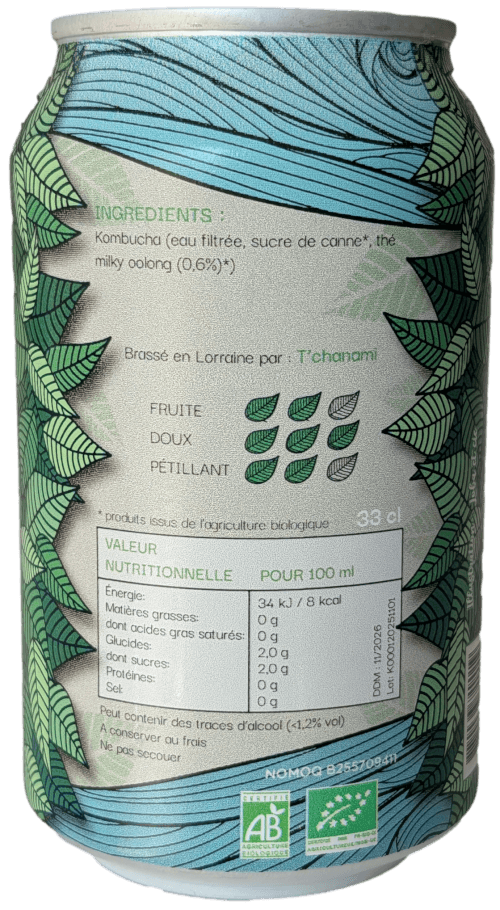 Canette de T'CHANAMI Kombucha L'Onctueux Thé Milky Oolong