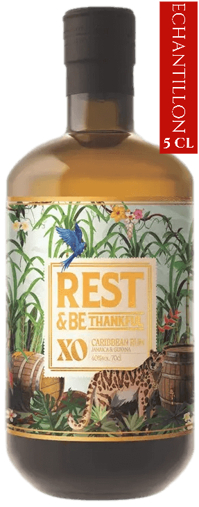 Bouteille de vieux rhum des Caraïbes REST & BE THANKFUL Jamaïque Guyana XO 40°