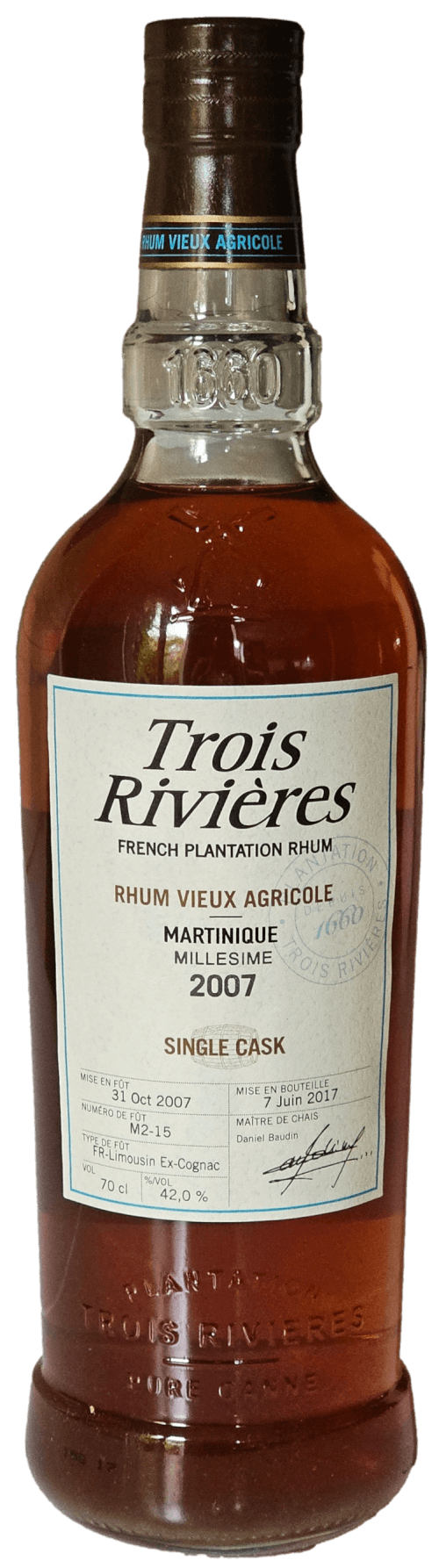Bouteille de rhum de Martinique TROIS RIVIERES Rhum Vieux Agricole Single Cask 2007 42°