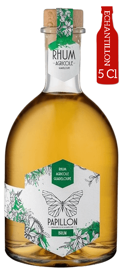Bouteille de rhum agricole ambré de la Guadeloupe PAPILLON Brun 45°