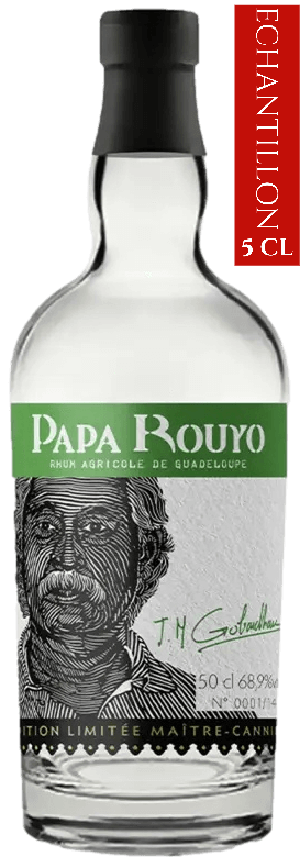 Bouteille de rhum blanc agricole de Guadeloupe PAPA ROUYO Cuvée Maitre Cannier #2 Brut d'Alambic 68.9°