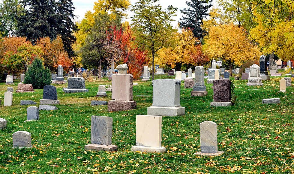 A serene cemetery scene in autumn