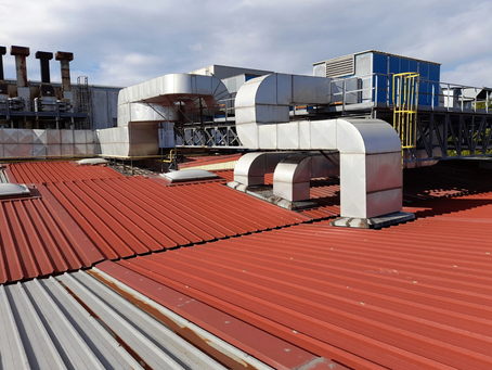 Sheet metal roof on a business