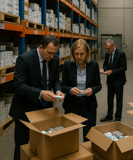 osoby w magazynie przeszukują zawartość kartonów