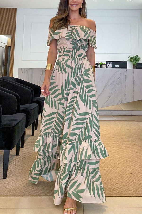 Miniatura: 2023 Summer Women's Printed Off-Shoulder Maxi Dress
