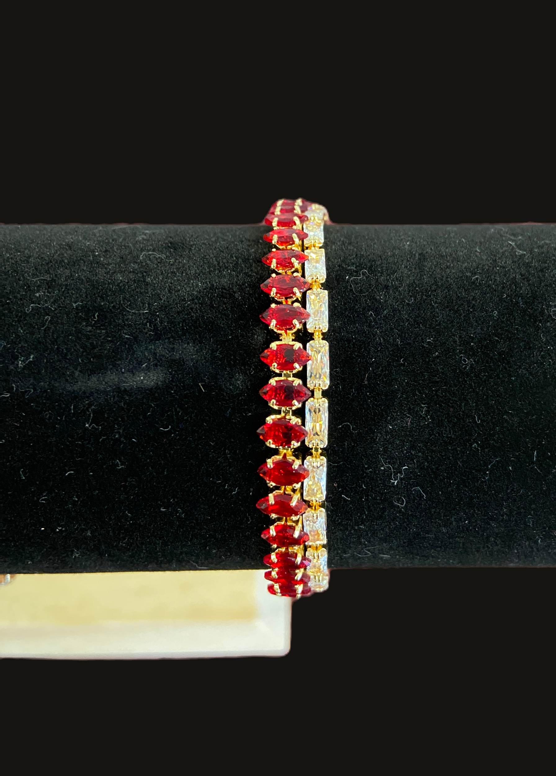 Pulso Doble Zirconia Roja y Blanca 18cm