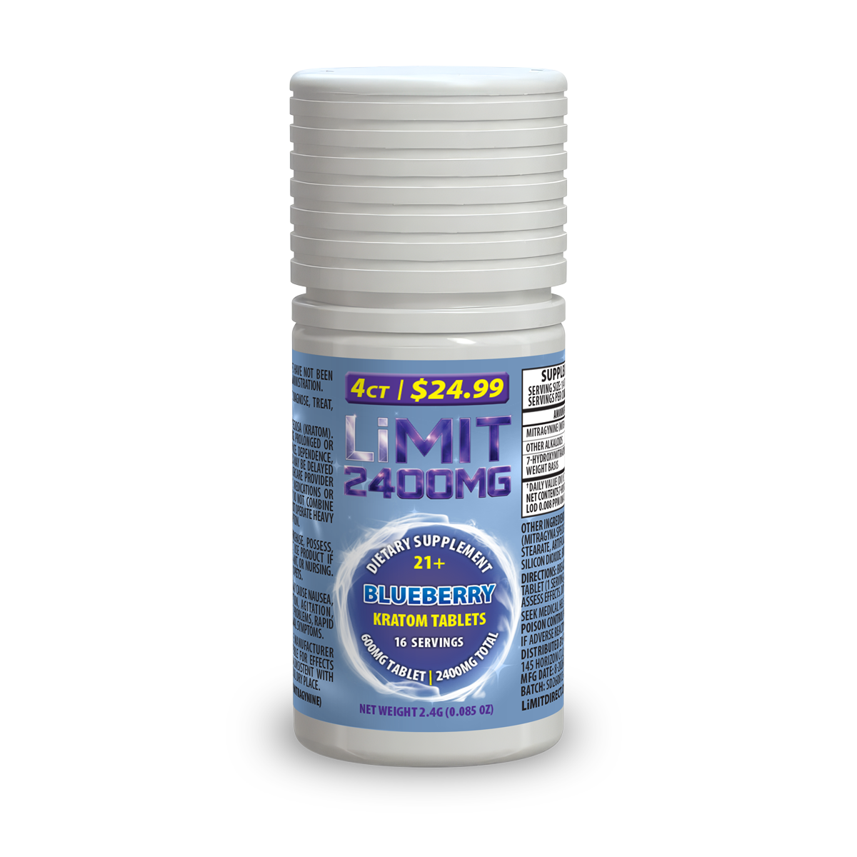 LiMIT Blueberry Kratom Tablets – 4 Count (2400mg Total)
