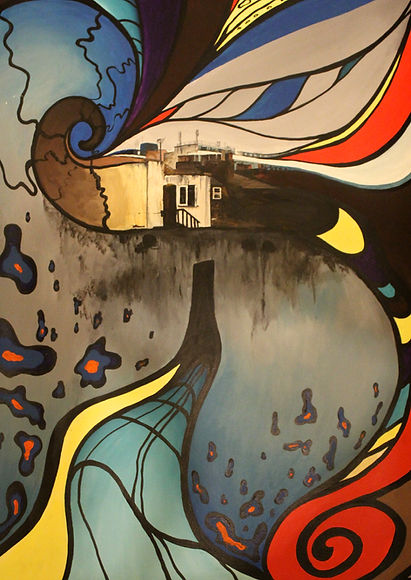 Abstract cityscape painting with bold flowing lines by London artist Kasia Marciniak