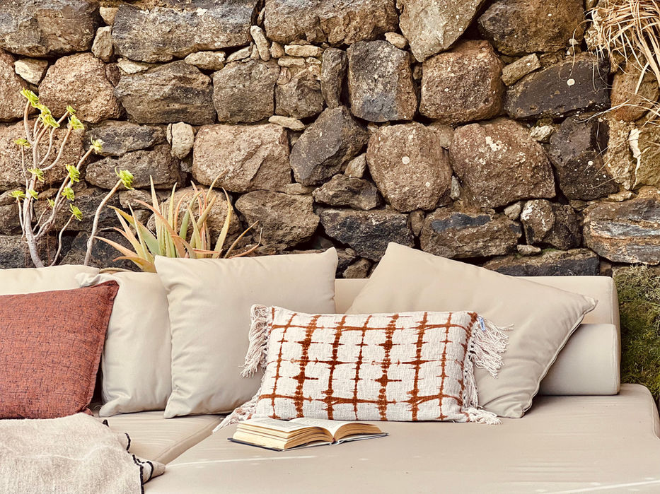 La Palma & La Luna - Dammuso Retreat - Pantelleria - external sofa cushions detail, colored fabrics