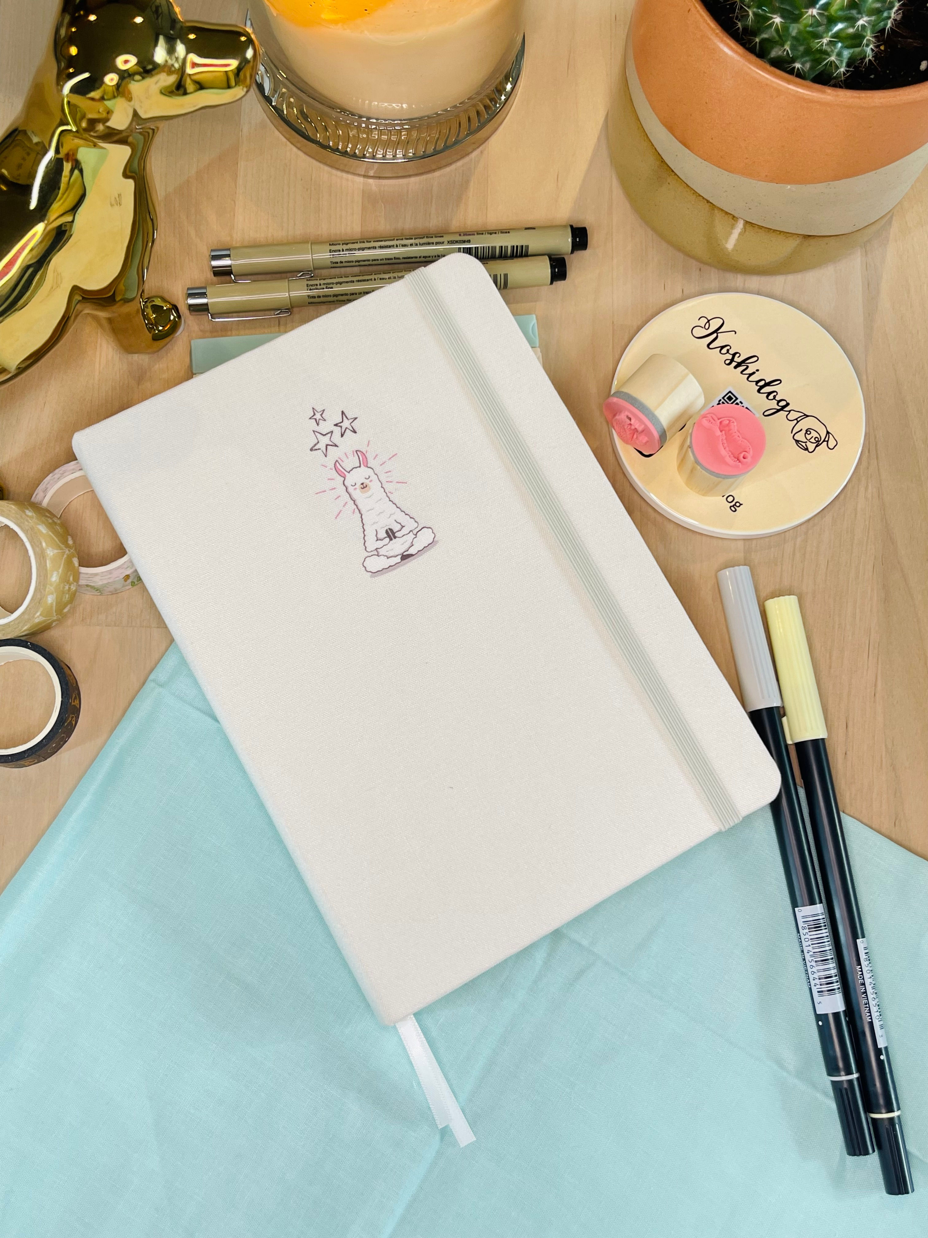 Wise Llama Journal | A5 160 GSM Dotted Notebook | KoshiDog with white fabric cover and rose-gold foiled edges
