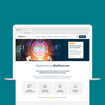 BioPhorum website homepage mocked up on a laptop screen