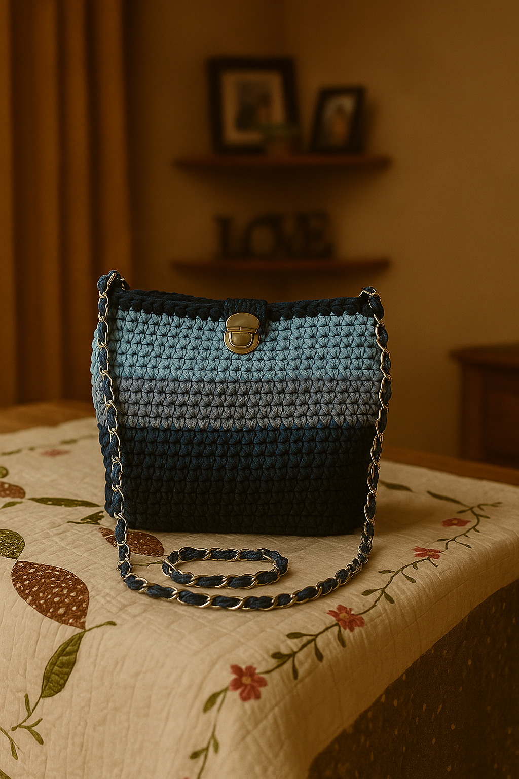 👜 Bolso tejido a mano – Modelo Aurora Azul