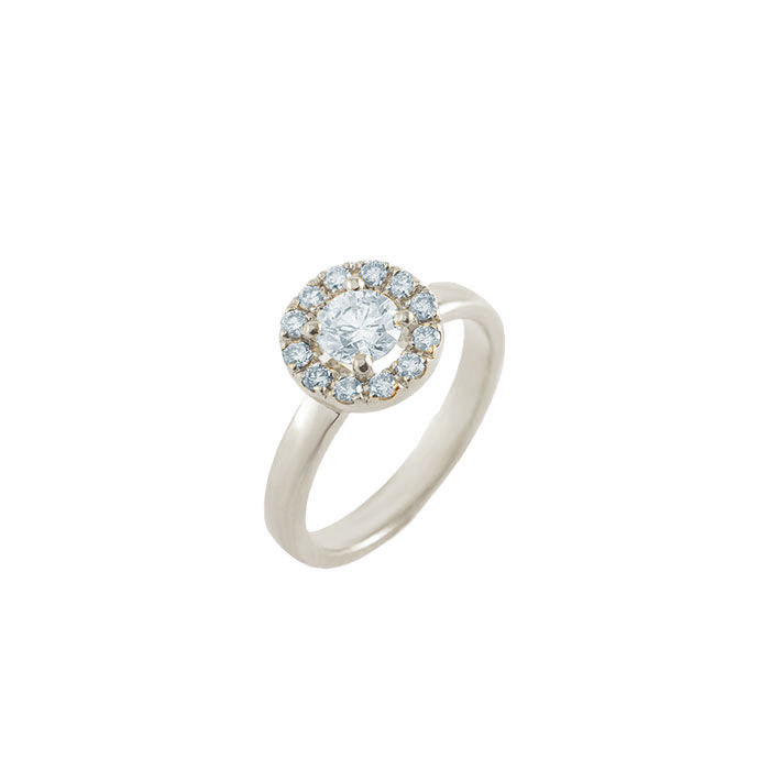 Miniatura: Pierścionek zaręczynowy ze złota z centralnym brylantem 0.5 ct w oprawie halo