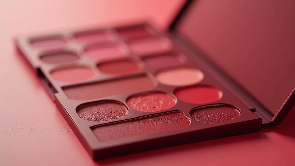Eye-level view of a lipstick swatch palette with various shades