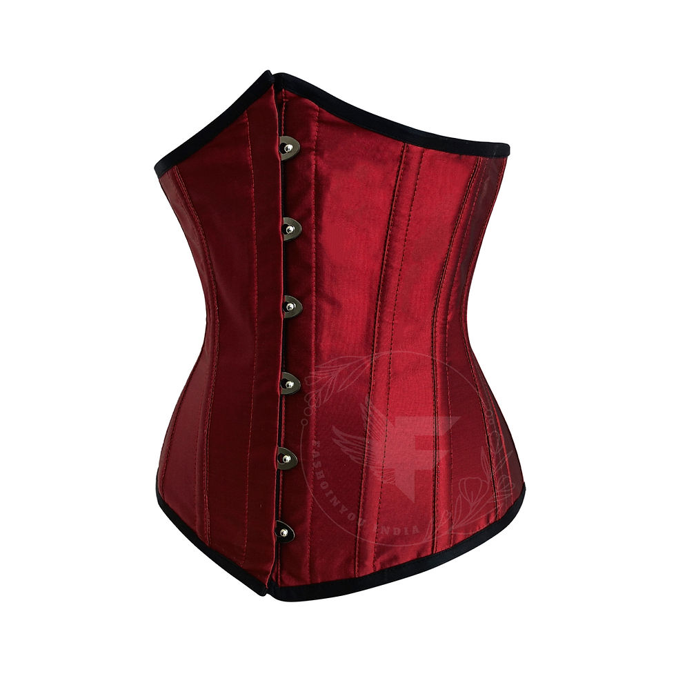 الصورة المصغرة: Luxury waist shaper corset made of rich marron silk taffeta
