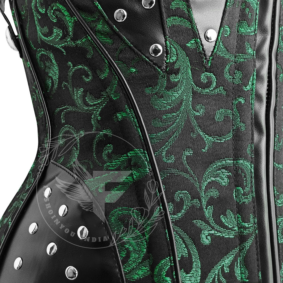 Miniature : Close-up of Faux Leather Texture on Green & Black Gothic Corset