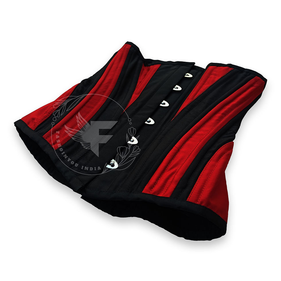 Thumbnail: Elegant Red & Black Silk Taffeta Underbust Corset - Ideal for Waist Training