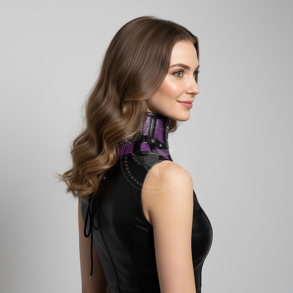 Thumbnail: Cosplay steampunk leather choker, purple and black neck corset for warrior look