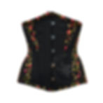 Black taffeta corset with embroidered floral design