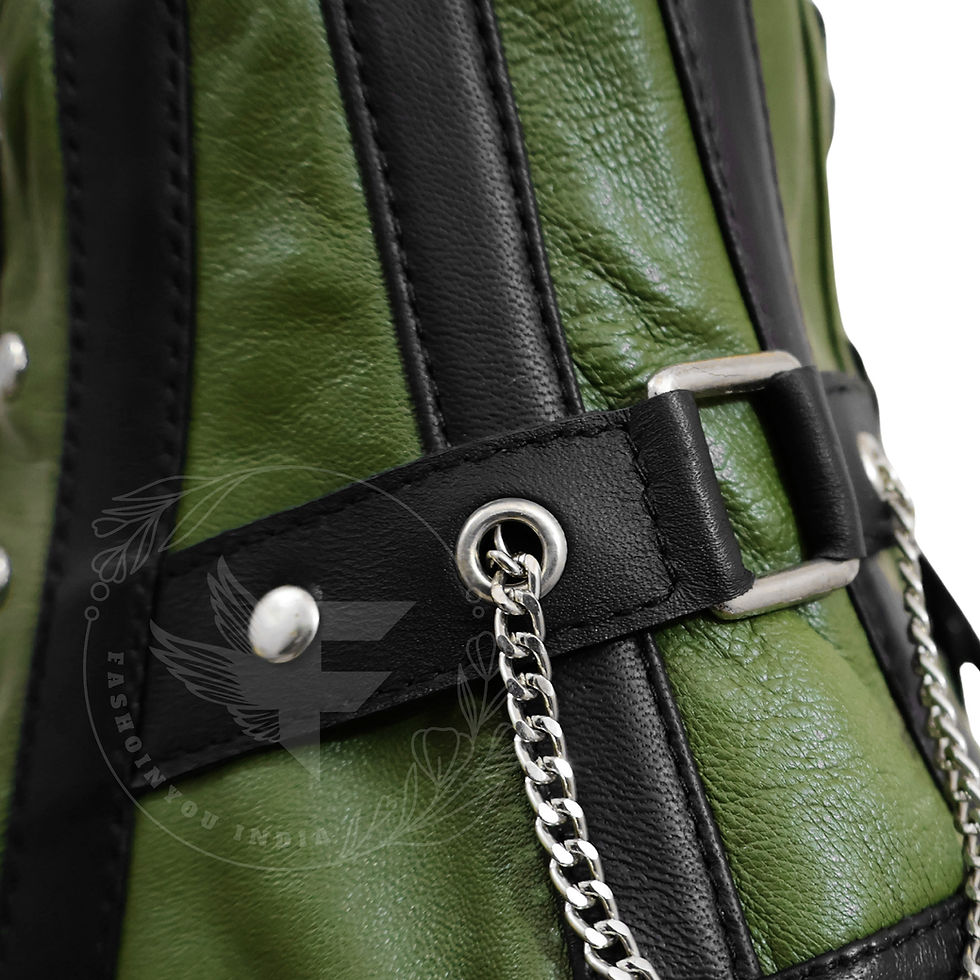 Miniaturbild: Alternative fashion neck corset, army green and black leather with rivets and lacing