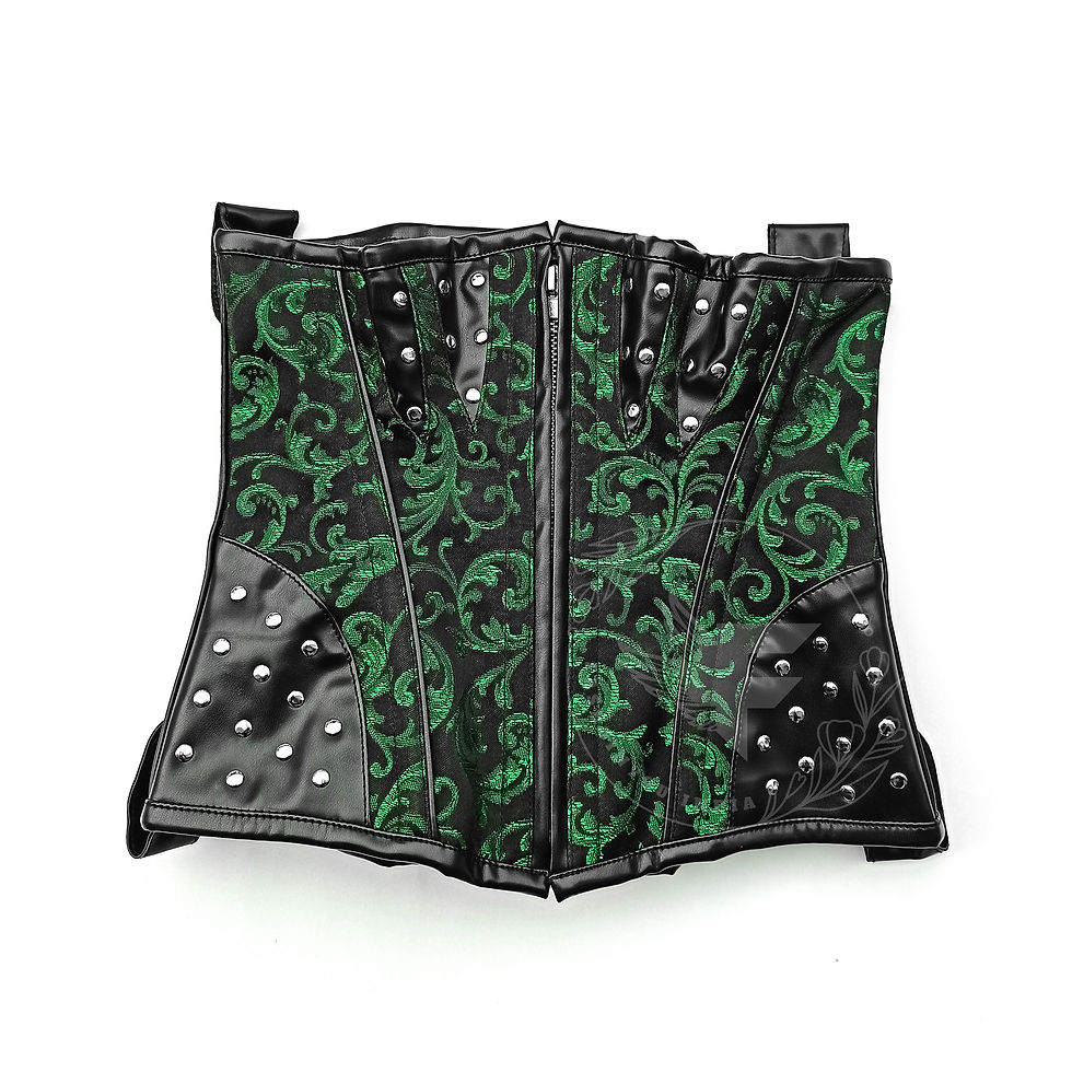 Miniature : Punk Chic: Green & Black Waist Shaper with Intricate Brocade Design